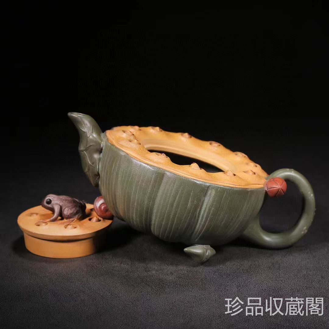 中国茶器　紫砂壺　宜興 在銘 朱泥 菊形 急須 底款：顧景舟 中国茶器 紫砂壺 宜興 在銘 朱泥 菊形 急須 底款：顧景舟