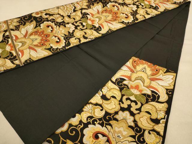 平和屋着物＊夏物 六通柄 京袋帯 雪芝文 黒地 化繊 CAAW8934oy