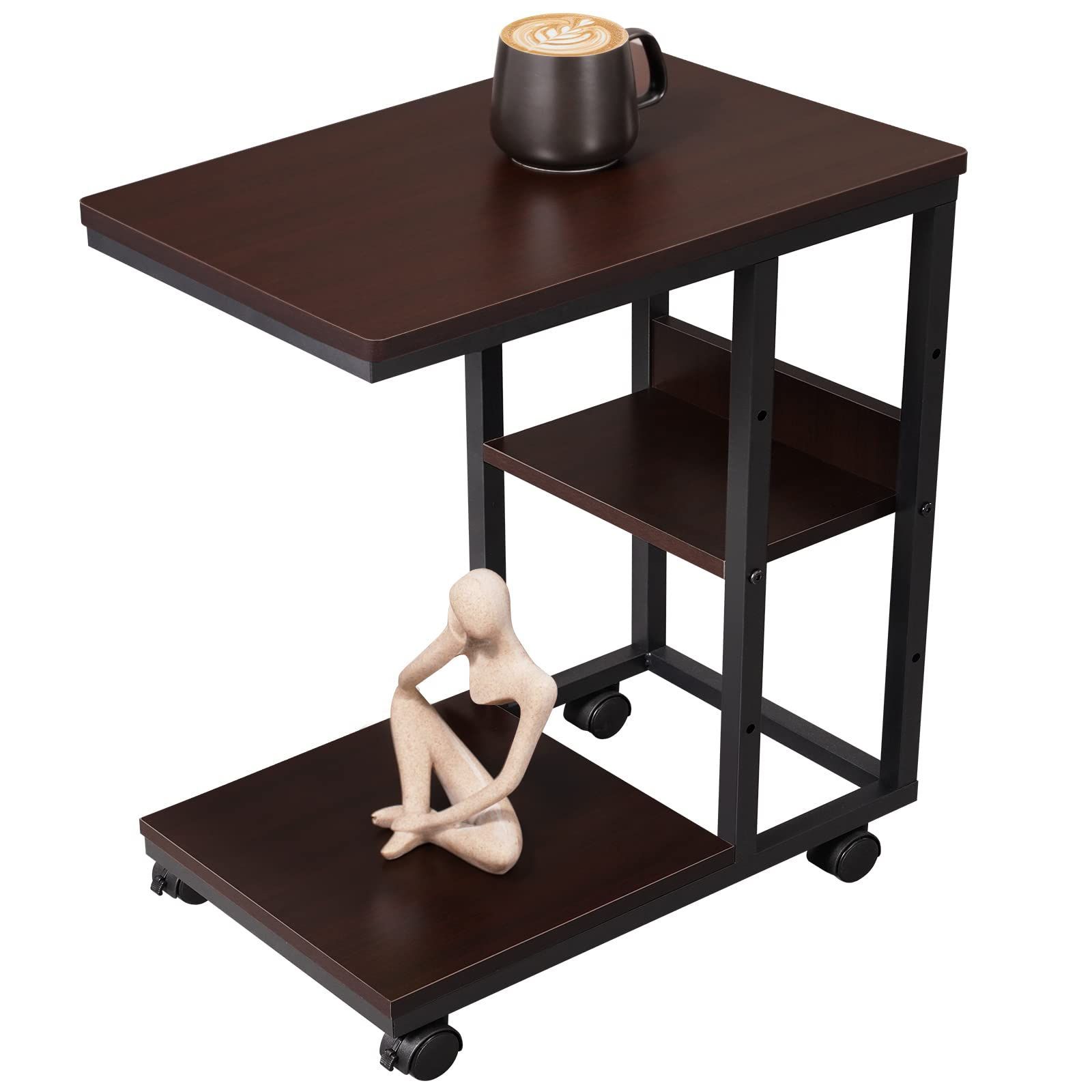 60H*48D*30W CM_ダークブラウン YeTom サイドテーブル キャスター付き コの