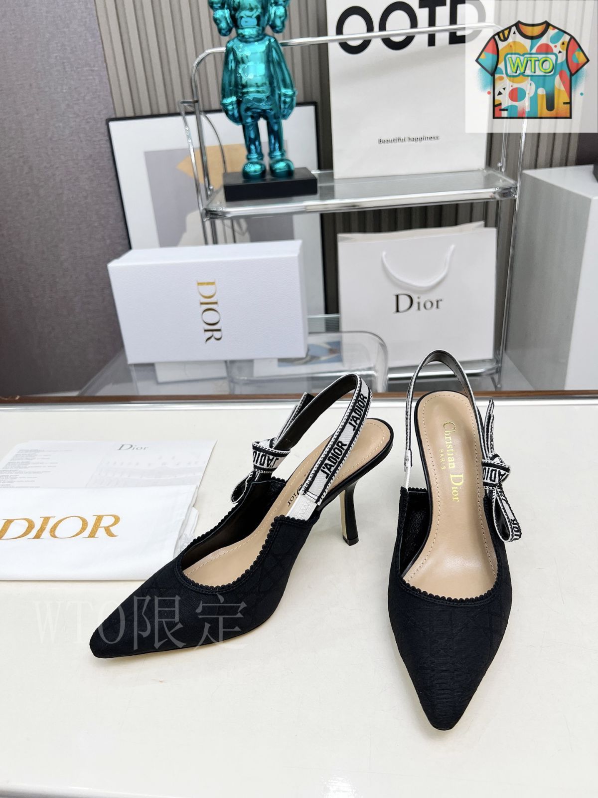 Dior 刺繍ハイヒール アルファベットロゴリボンサンダル04-3