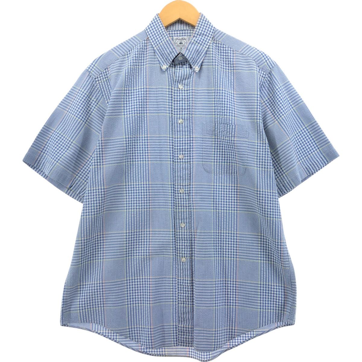 Brooks Brothers SPORT SHIRT Short Sleeve Button Down Check Shirt Men's Size L cotton navy blue type Vintage Second Hand