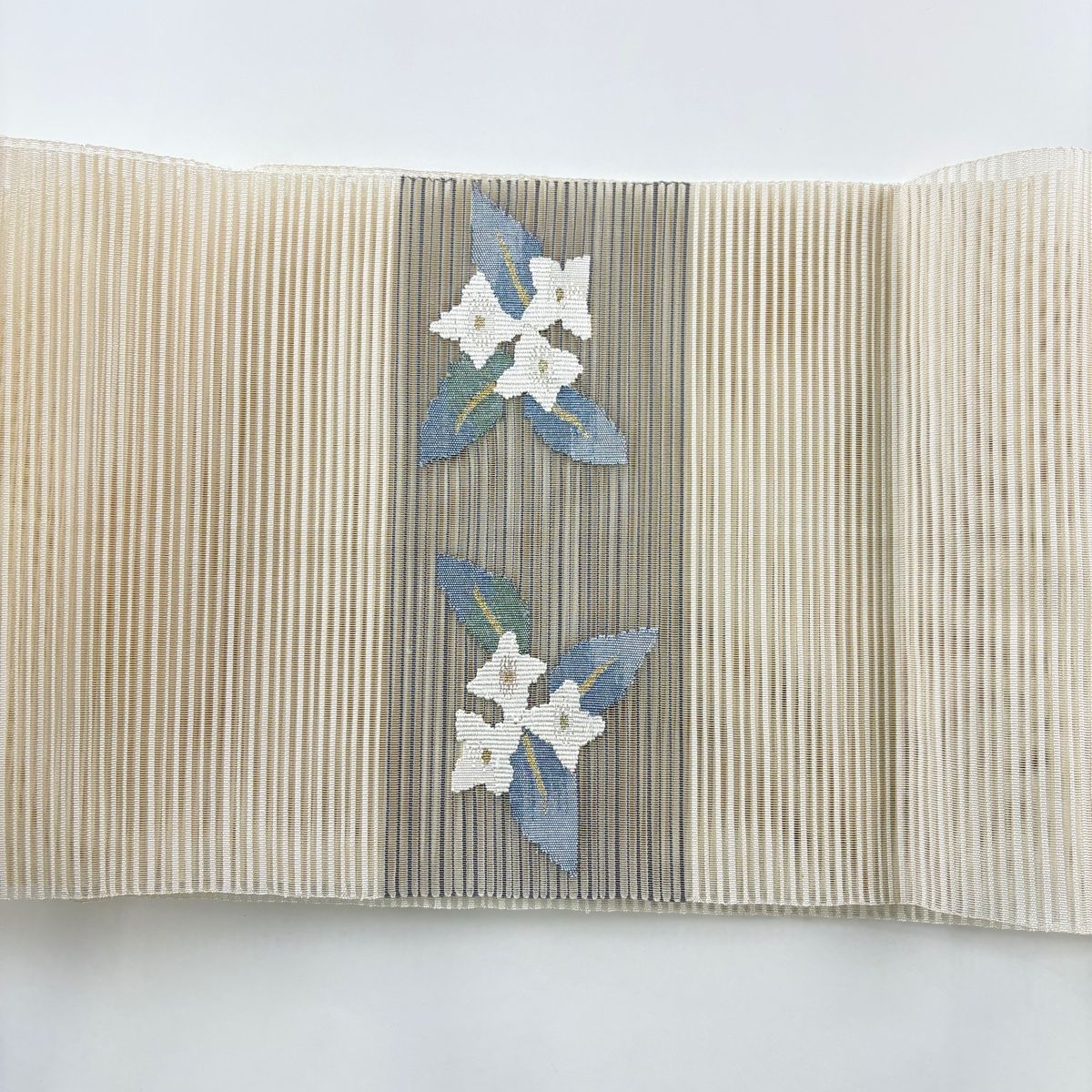 名古屋帯 美品 秀品 夏帯 絽 八寸名古屋帯 草花 金銀糸 クリーム