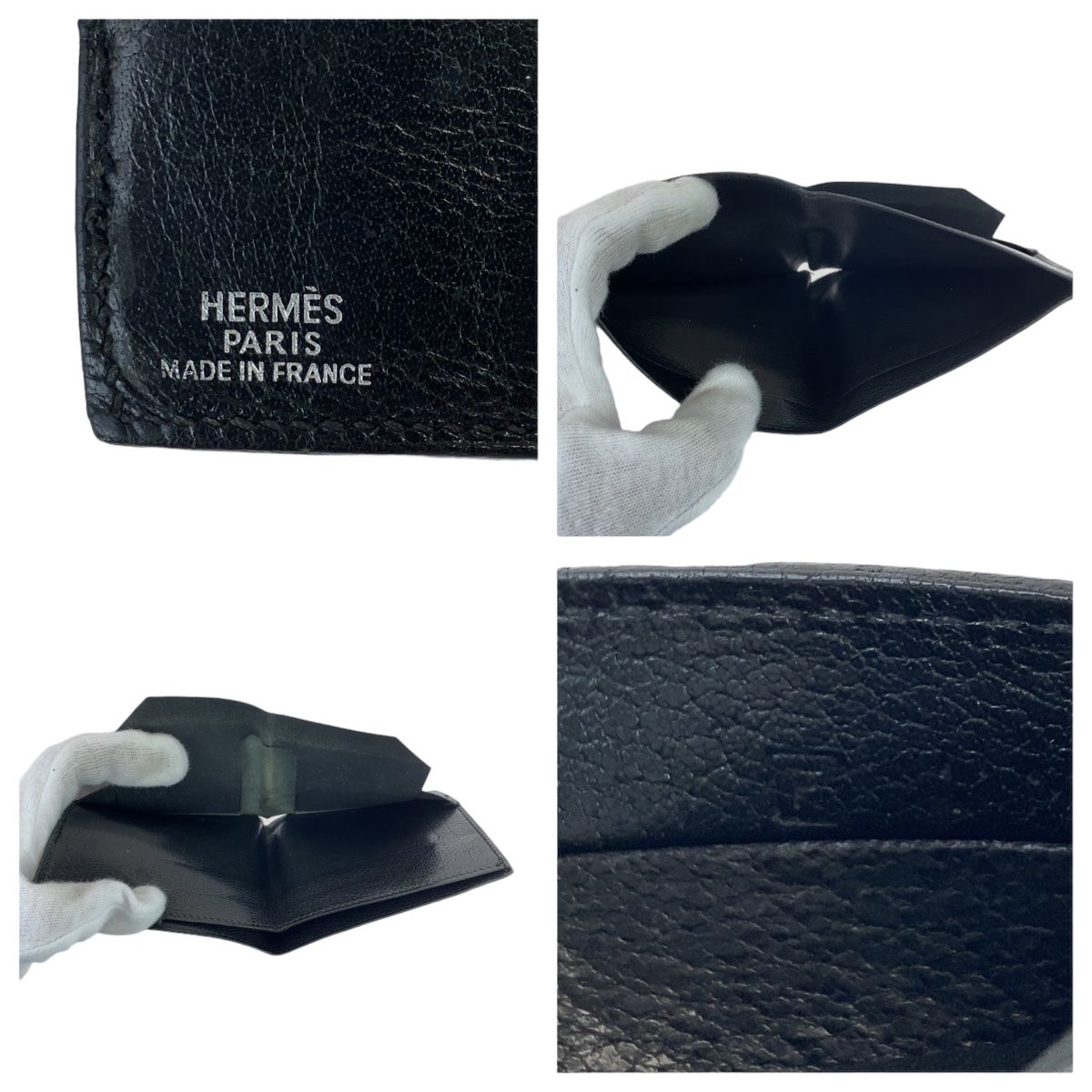 HERMES エルメス ヴィンテージ ブラック 黒 シェーブル 二つ折り財布 