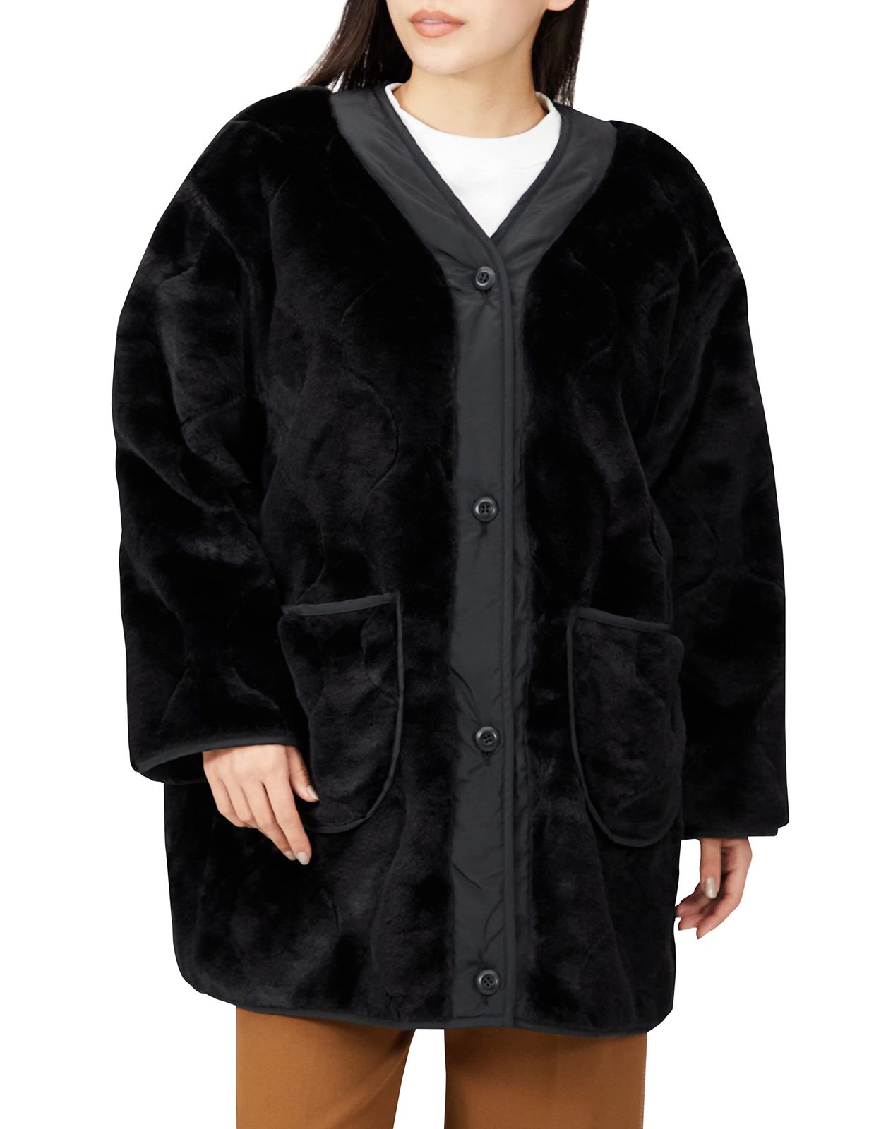 アルファインダストリーズ フェイクファーコート W FAKE FUR QUILT LINER JK TA7142 レディース BLACK M