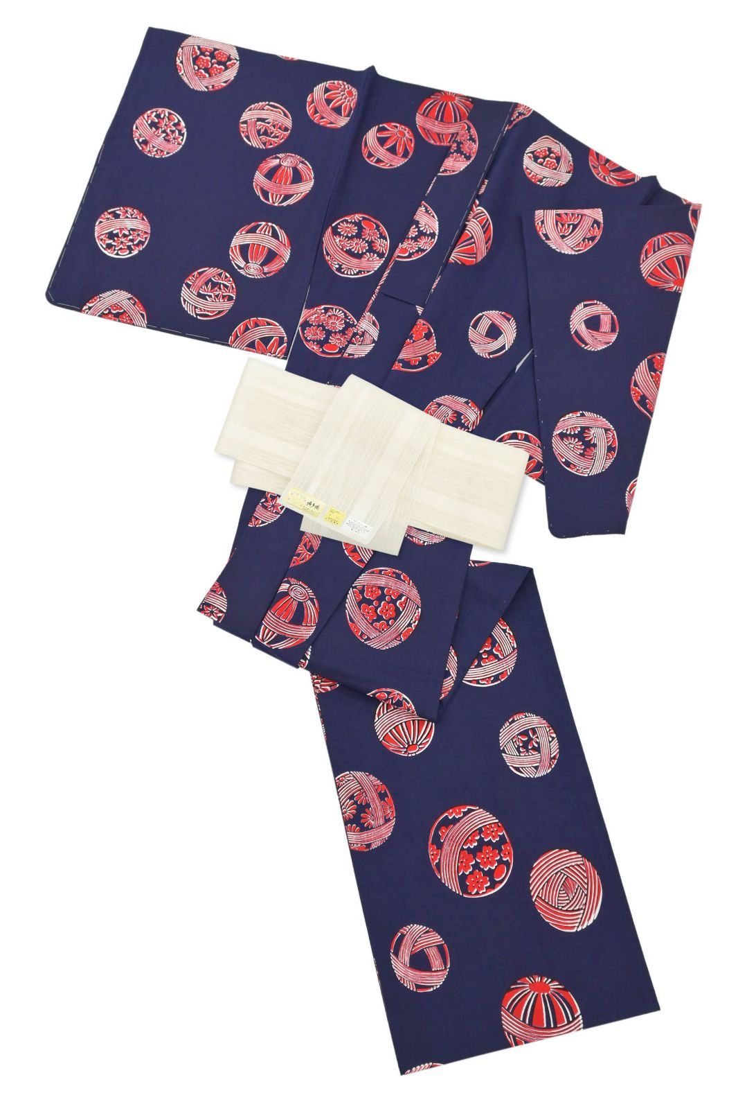 新古品 未着用 竺仙｜浴衣セット｜お仕立て上がり｜花手毬柄｜博多織紗半巾帯｜Lサイズ｜D21548755