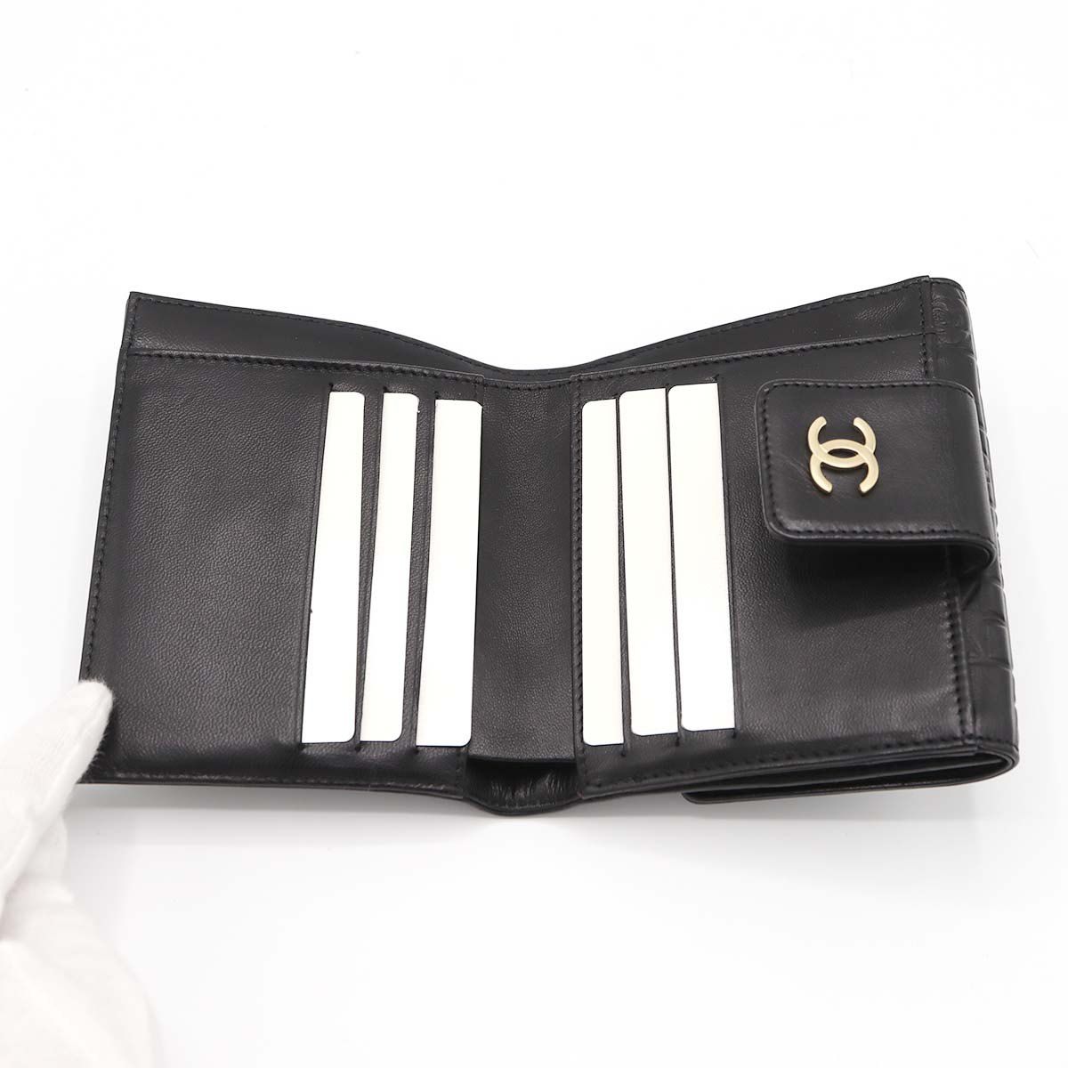 美品✨シャネル アイコンライン 二つ折り財布 ラムスキン wホック バイカラー シャネル 財布 CHANEL アイコン 折り財布 Wホック ラムスキン