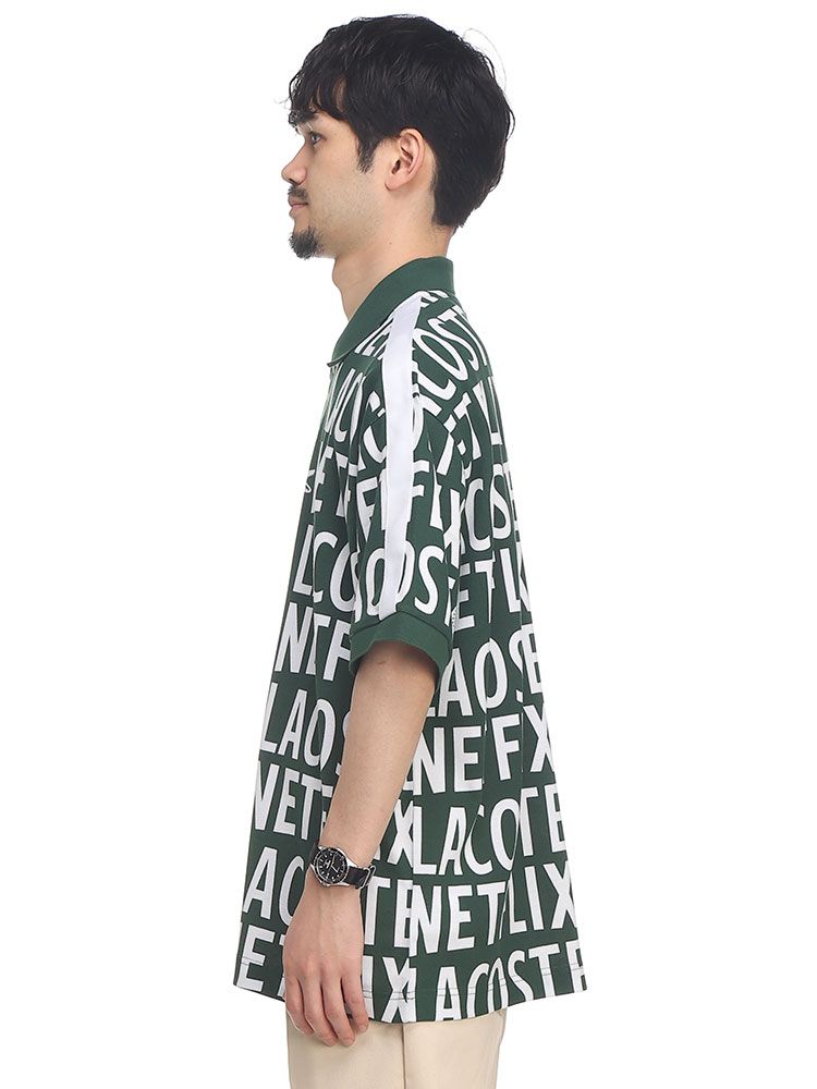 ラコステ ポロシャツ NETFLIX コラボ 総柄プリント 半袖 LACOSTE