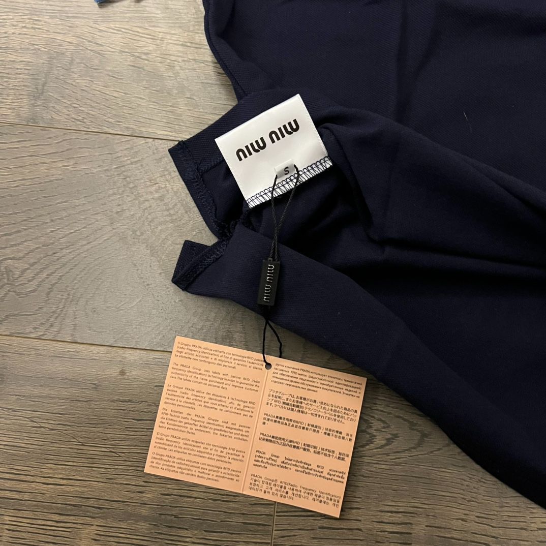 MIU MIU ネイビー ポロシャツ チェック襟 ブルー チェック シャツ