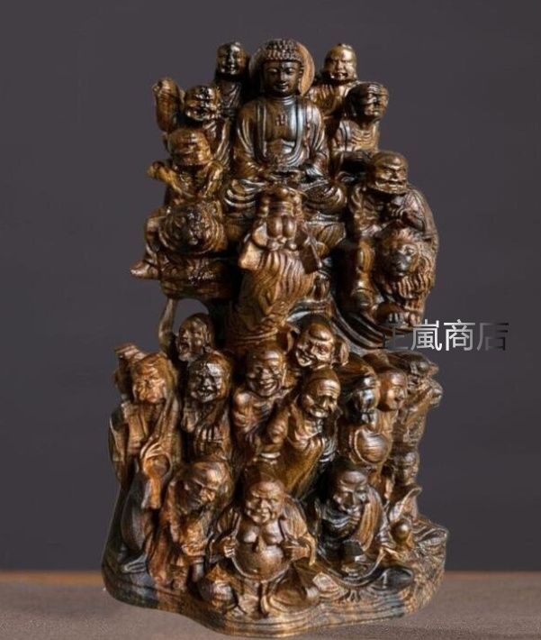 精密雕刻 沈香木彫刻 十八羅漢 仏像 美術品 置物