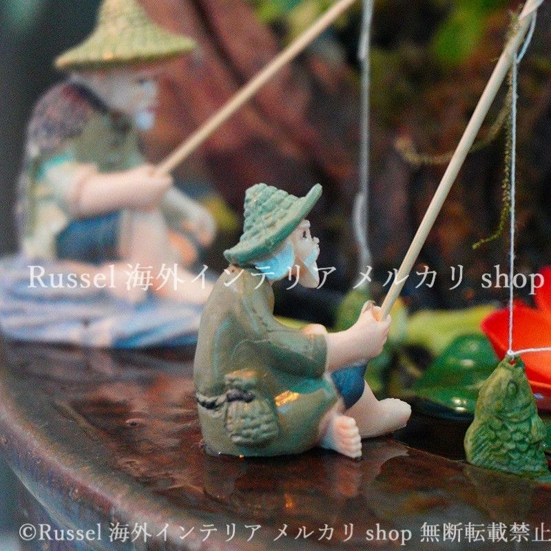 ガーデンオブジェ 老人 樹脂 釣り おじいさん 魚 ガーデンオーナメント