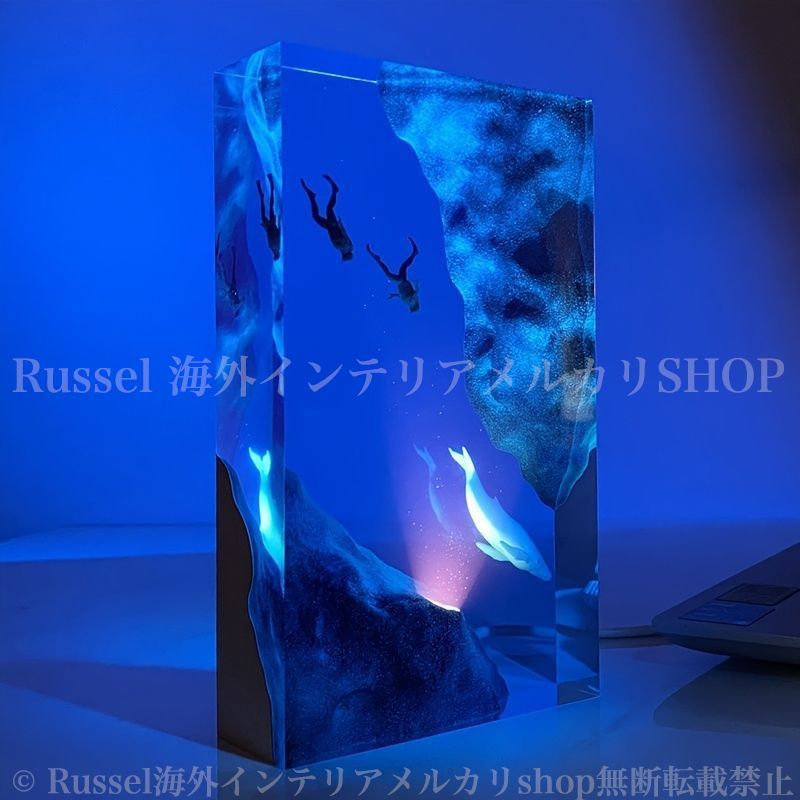 ナイトライト レジンアート シロイルカ ダイバー 深海 おしゃれ かわいい USB コンパクト ベッドライト 間接照明 卓上ライト ギフト 4-7