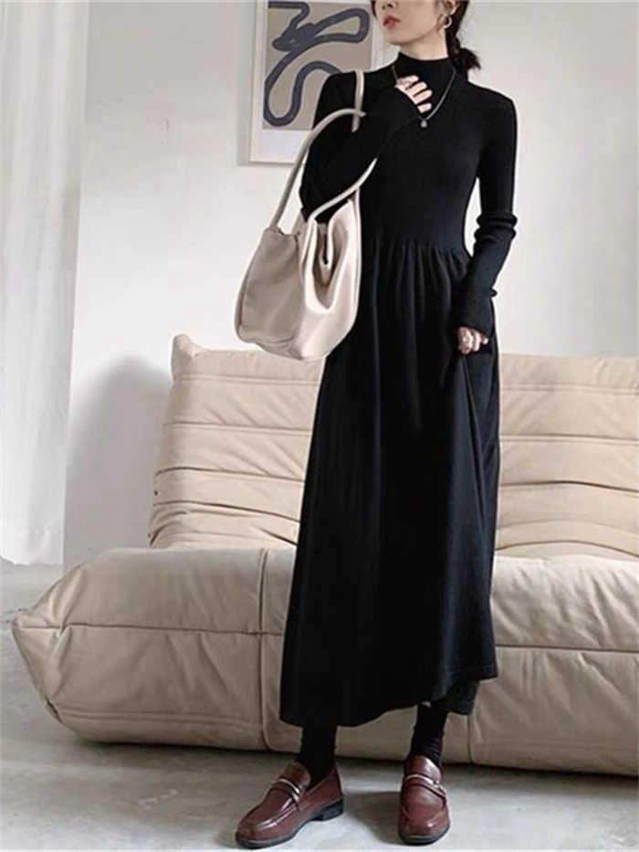 ニット ワンピース レディース 長袖 無地 厚手 セーターワンピース ハーフネック ニットワンピース ロング セーター ワンピ エレガント プルオーバー ハイウエスト 秋 冬 おしゃれ 大人 SKLAD-KIRPICHA_RU