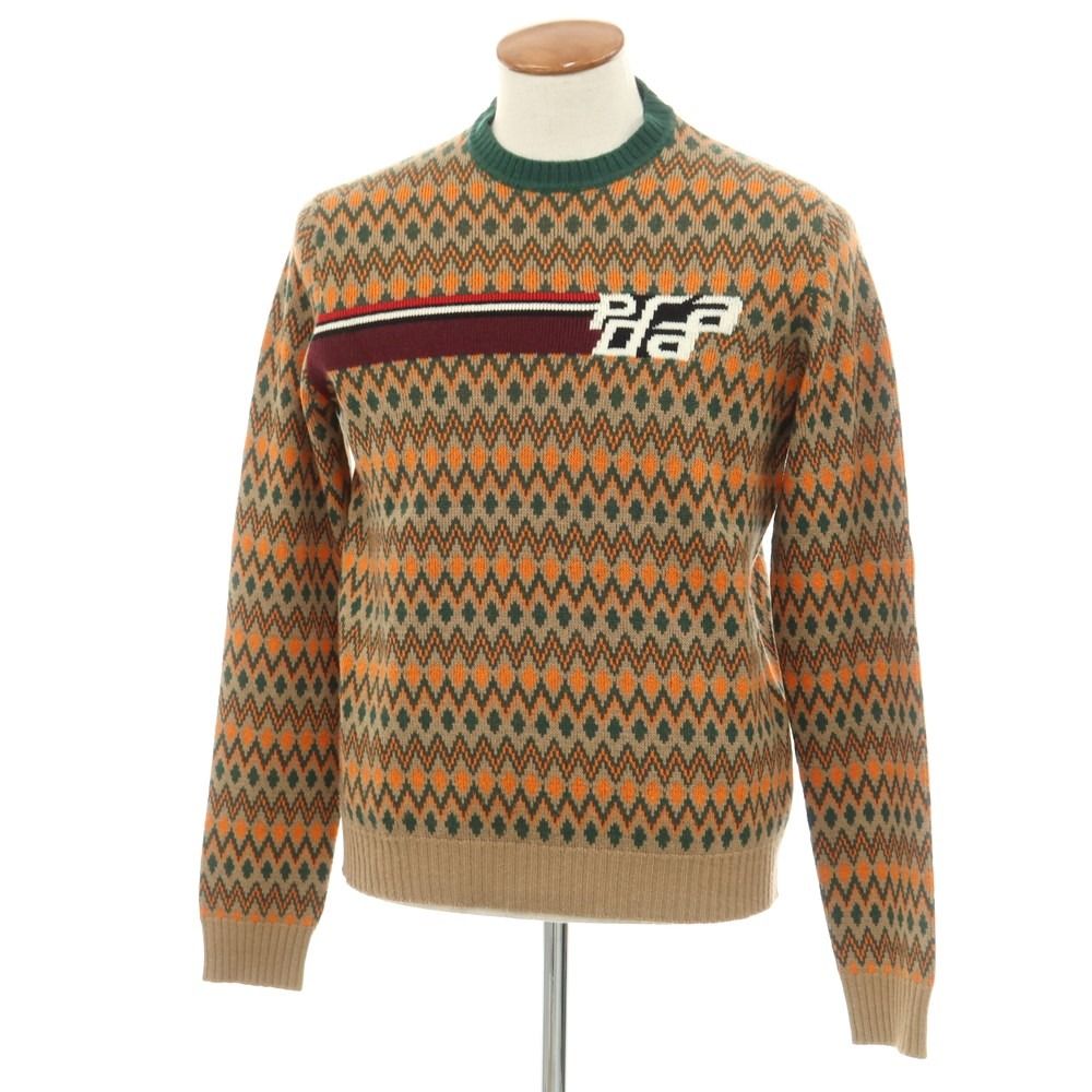 中古】プラダ PRADA ミドルゲージ ウールカシミヤ 総柄 クルーネック