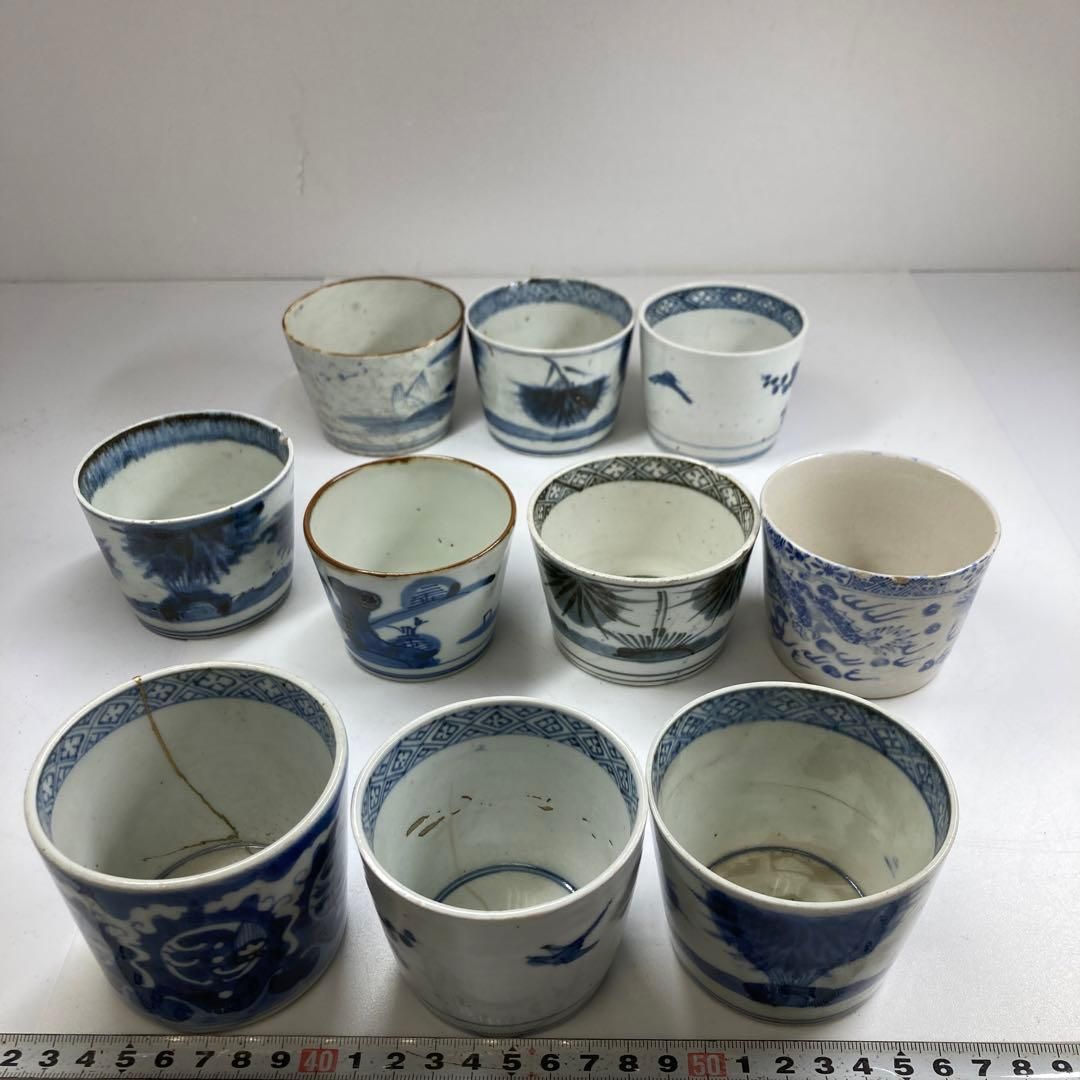 古伊万里 染付 蕎麦猪口10客直径8.3/8/7.8/7.5㎝東な6-1206②