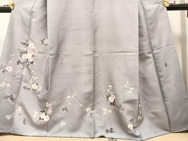 平和屋着物○訪問着 友禅 作家物 紬地 枝花文 そめの近江謹製 正絹