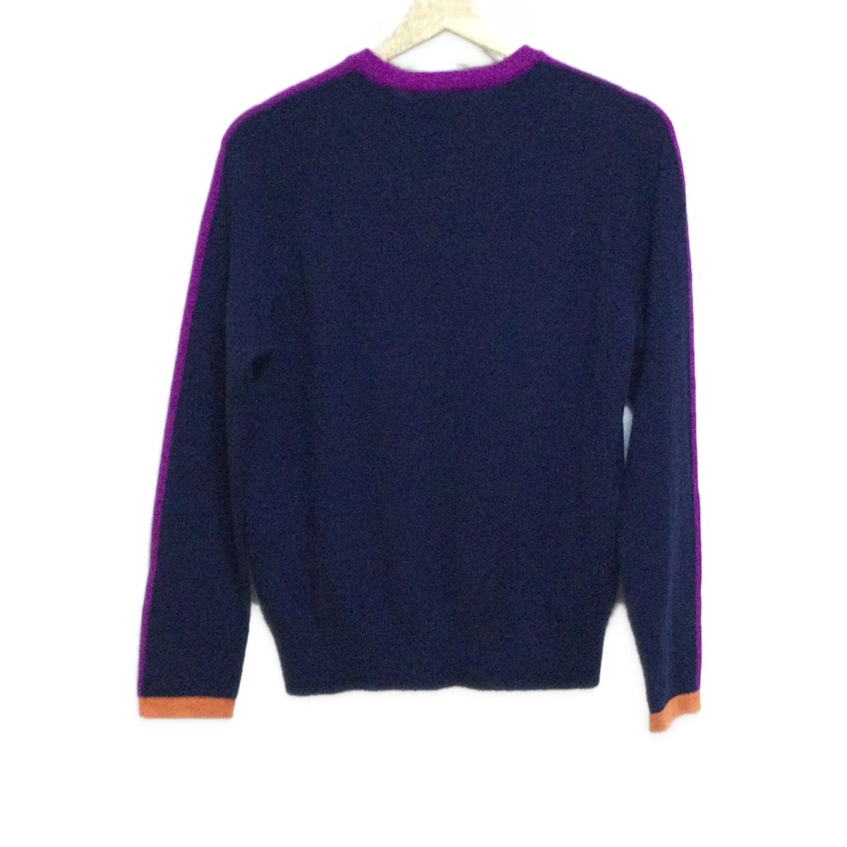 ☘️ Leilian レリアン 長袖セーター サイズ11 M レディース - ダークネイビー×パープル×オレンジ クルーネック|カシミヤ混