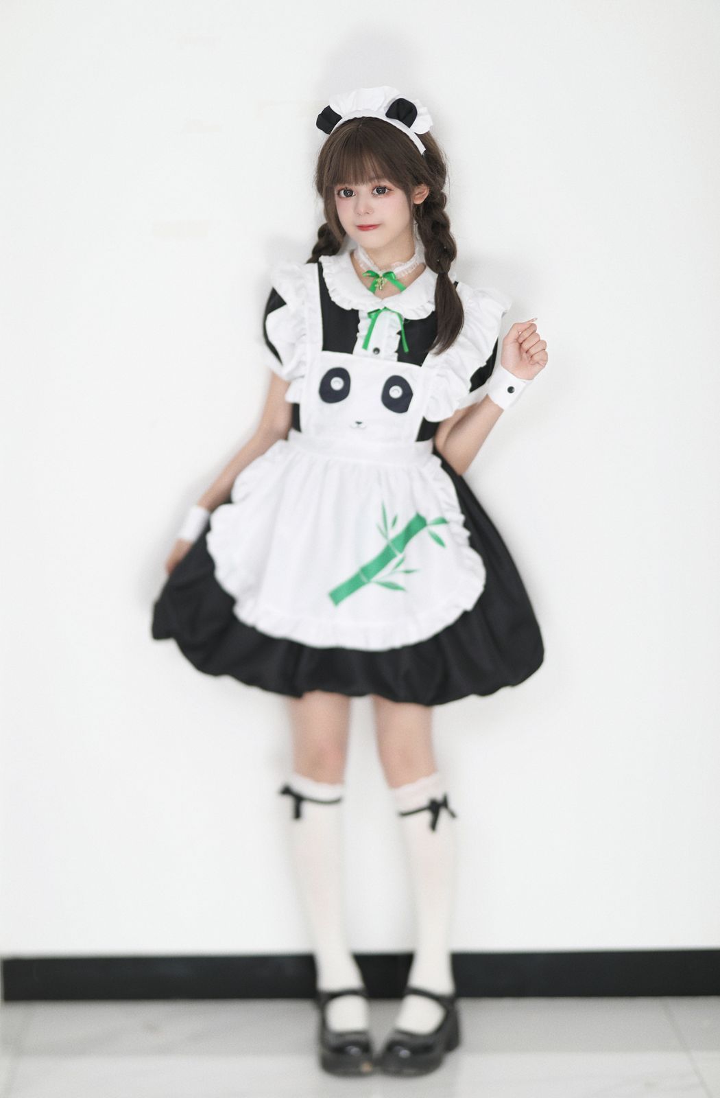 パンダメイドコスプレワンピース 白×黒