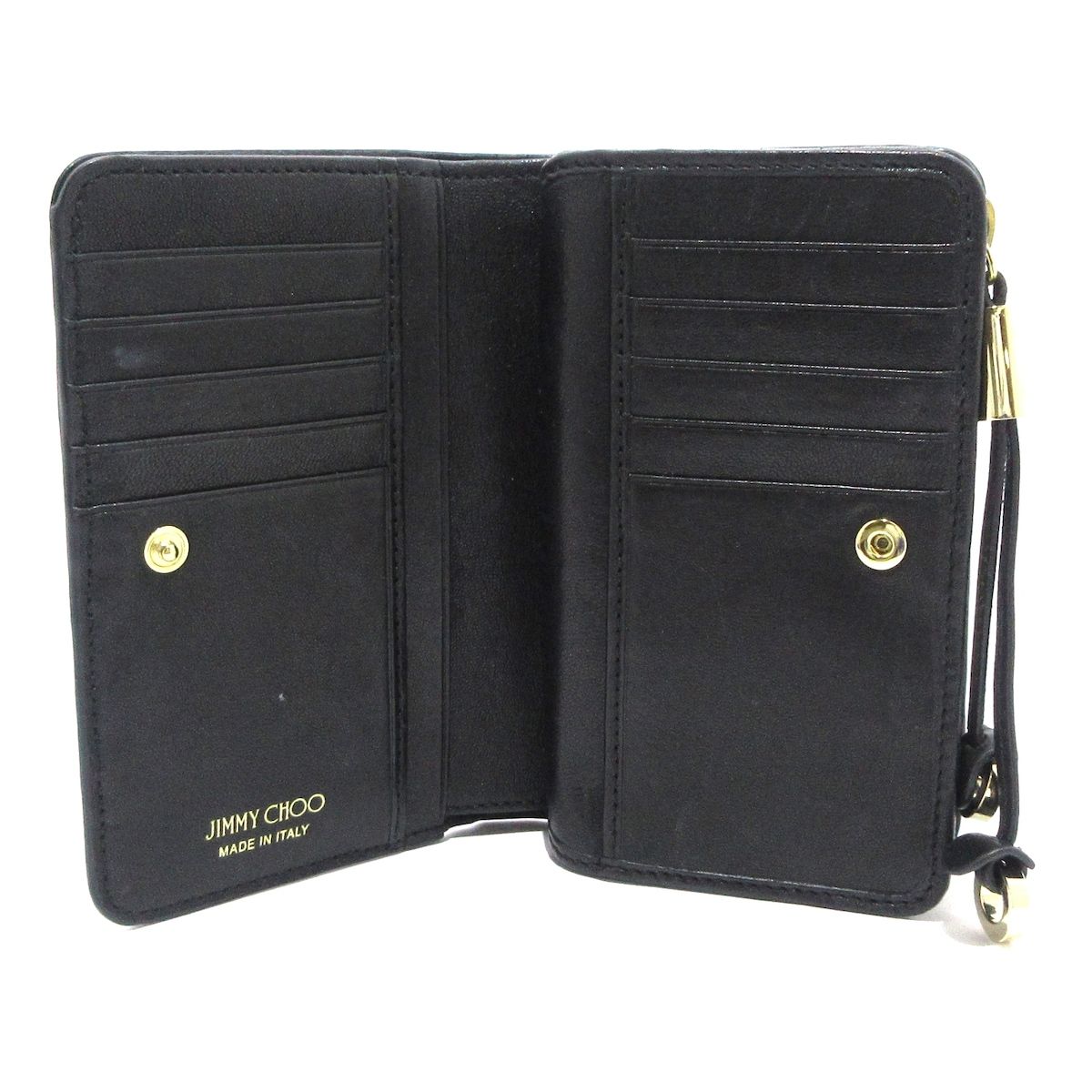 【美品】JIMMY CHOO ジミーチュウ 折り財布　スタッズ　エナメル　黒 JIMMY CHOO 【SALE】ジミーチュウ 2つ折り財布 スタッズ
