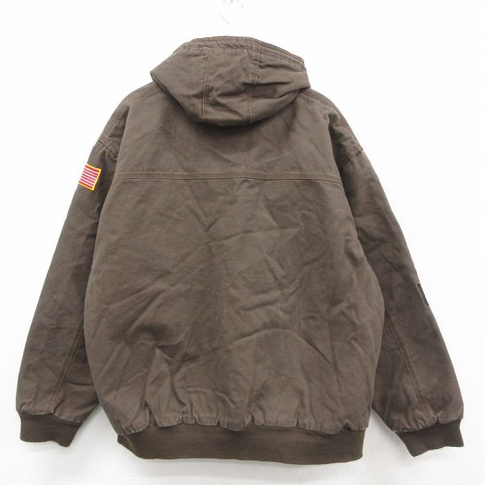 XL 古着 長袖 ジャケット パーカー メンズ snapon スナップオン ダック地 大きいサイズ コットン 茶 ブラウン 内側キルティング spe 25sep2