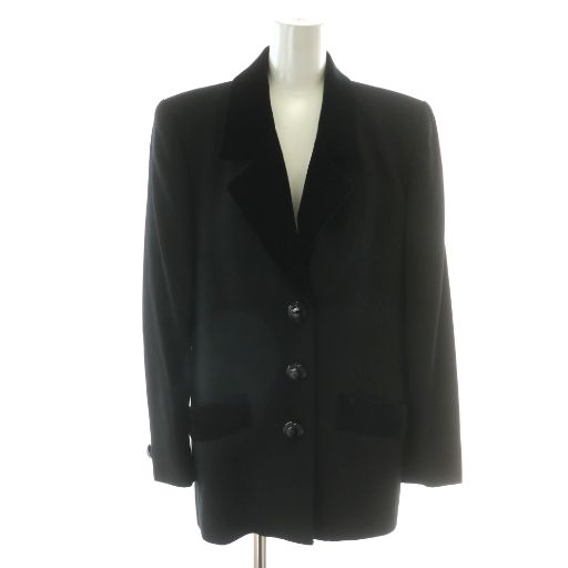イヴサンローラン YVES SAINT LAURENT ヴィンテージ テーラードジャケット アウター 3B ノーベント ウール ベロア 切替 総裏地 36 S 黒 ブラック HZA79-421 |MP GY18