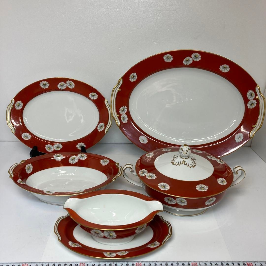 洋3 オールドノリタケ◯キ印 赤色特大プレート チュリーン5点セット