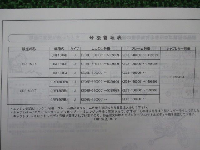 CRF150R CRF150RII パーツリスト 3版 ホンダ 正規 中古 バイク 整備書