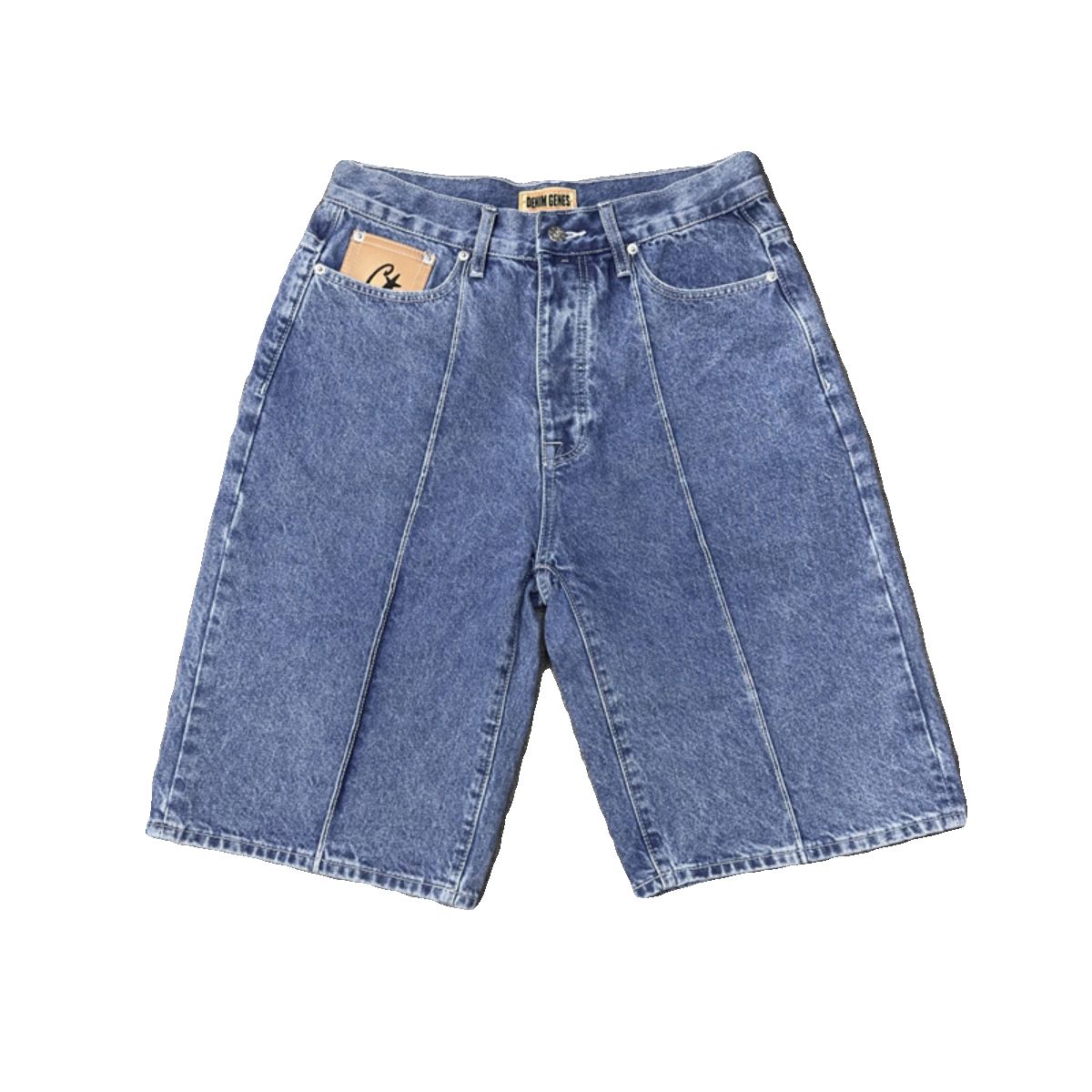Corteiz Denim Shorts デニムバギー ショーツ男女兼用 ロゴの五芒星 