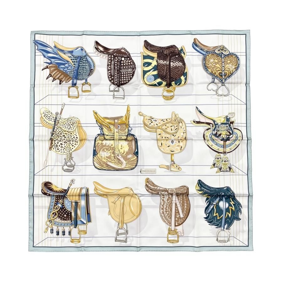 ☆E4259 エルメス シルクスカーフ カレ90 すべては鞍の中に H004204S