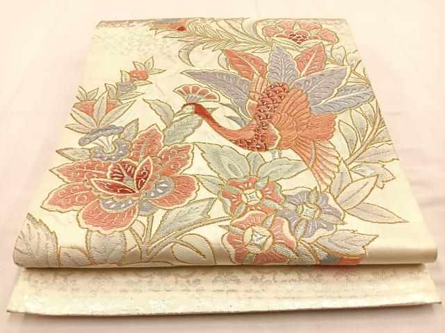 B4 美品 すくい織 唐花 金糸 キラキラ 太鼓 正絹 薄物 夏用 絽 紗 袋帯 B4 美品 すくい織 唐花 金糸 キラキラ 太鼓 正絹 薄物 夏用 絽