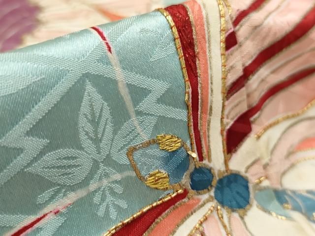 平和屋着物□豪華振袖 駒刺繍 舞蝶文 暈し染め 金彩 正絹 逸品
