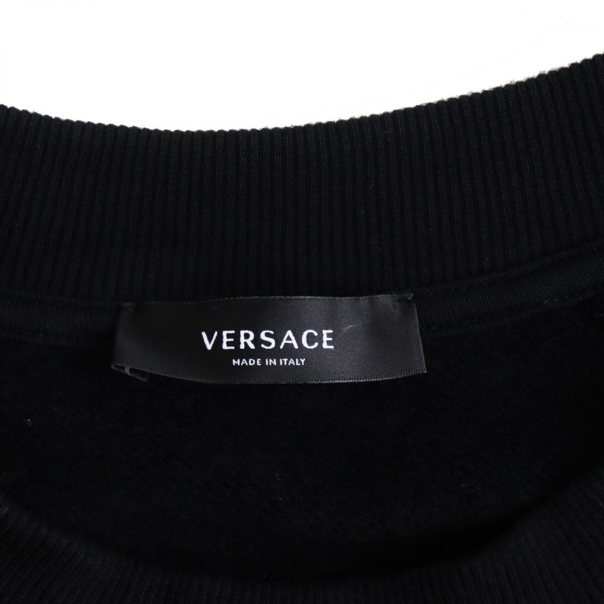 美品●2021年製 VERSACE ヴェルサーチ 1005189 刺繍入り プルオーバースウェットシャツ ブラック XS イタリア製 正規品 メンズ