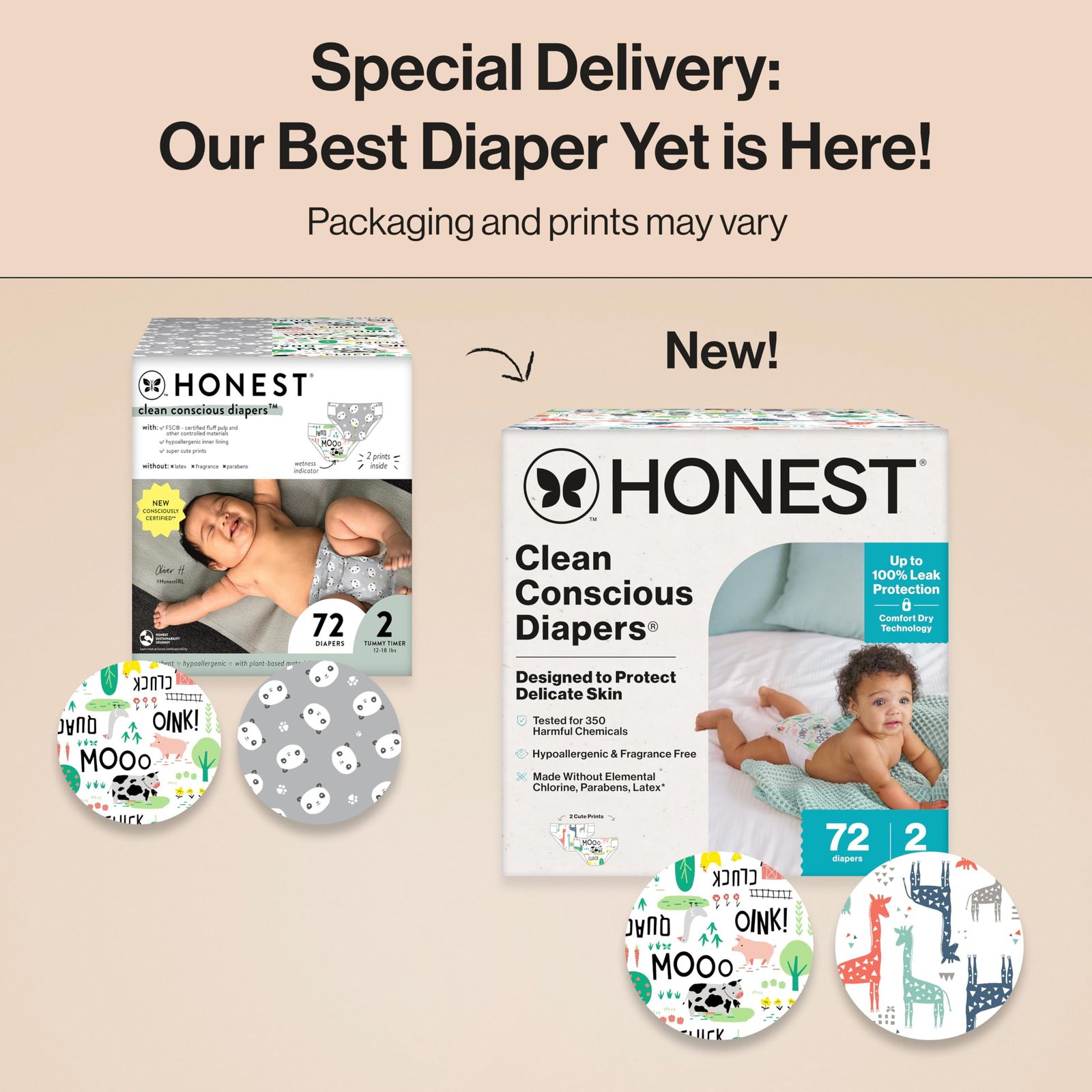 The Honest Company クリーンコンシャスおむつ | 植物由来 サステナブル | パンダ バーンヤードベビー | クラブボックス サイズ2 12~18ポンド 72枚