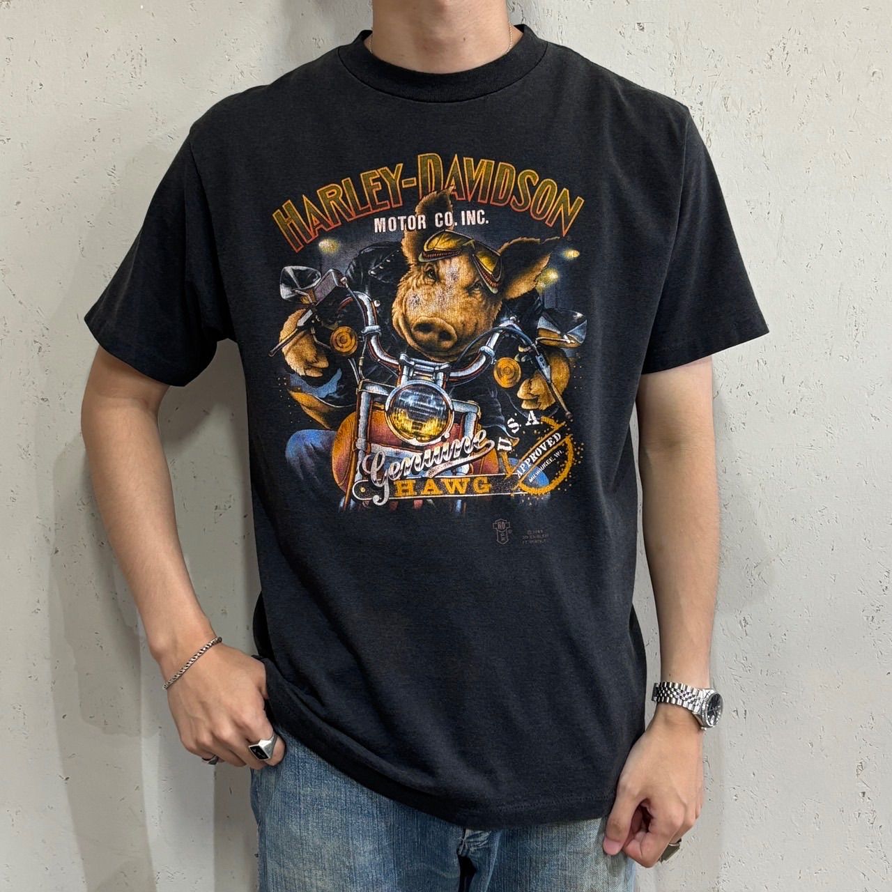 Harley Davidson】80〜90s Printed T Shirt L 