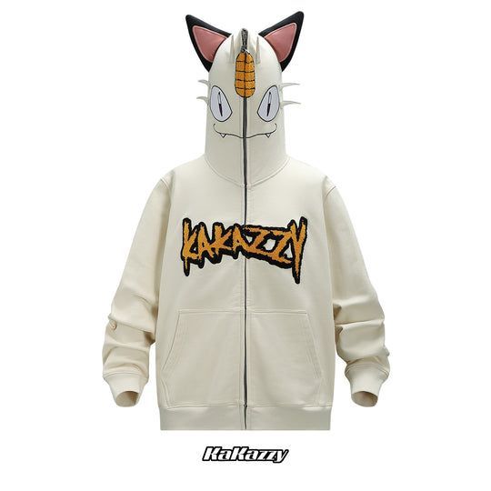 KaKazzy】ニャース ポケモン フルジップ パーカー 男女着用可