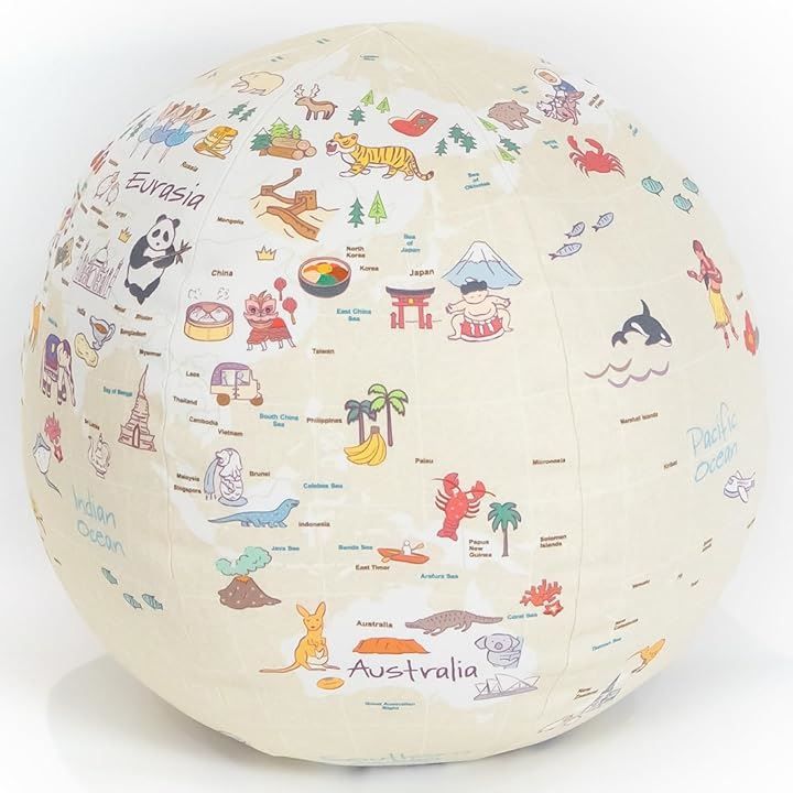 Terrette テレット ぎゅっと抱きしめられる地球儀 Lサイズ アンティーク ベージュ系 英語 クッション Made in JAPAN ベージュ ブラウン Lサイズ 直径約30cm