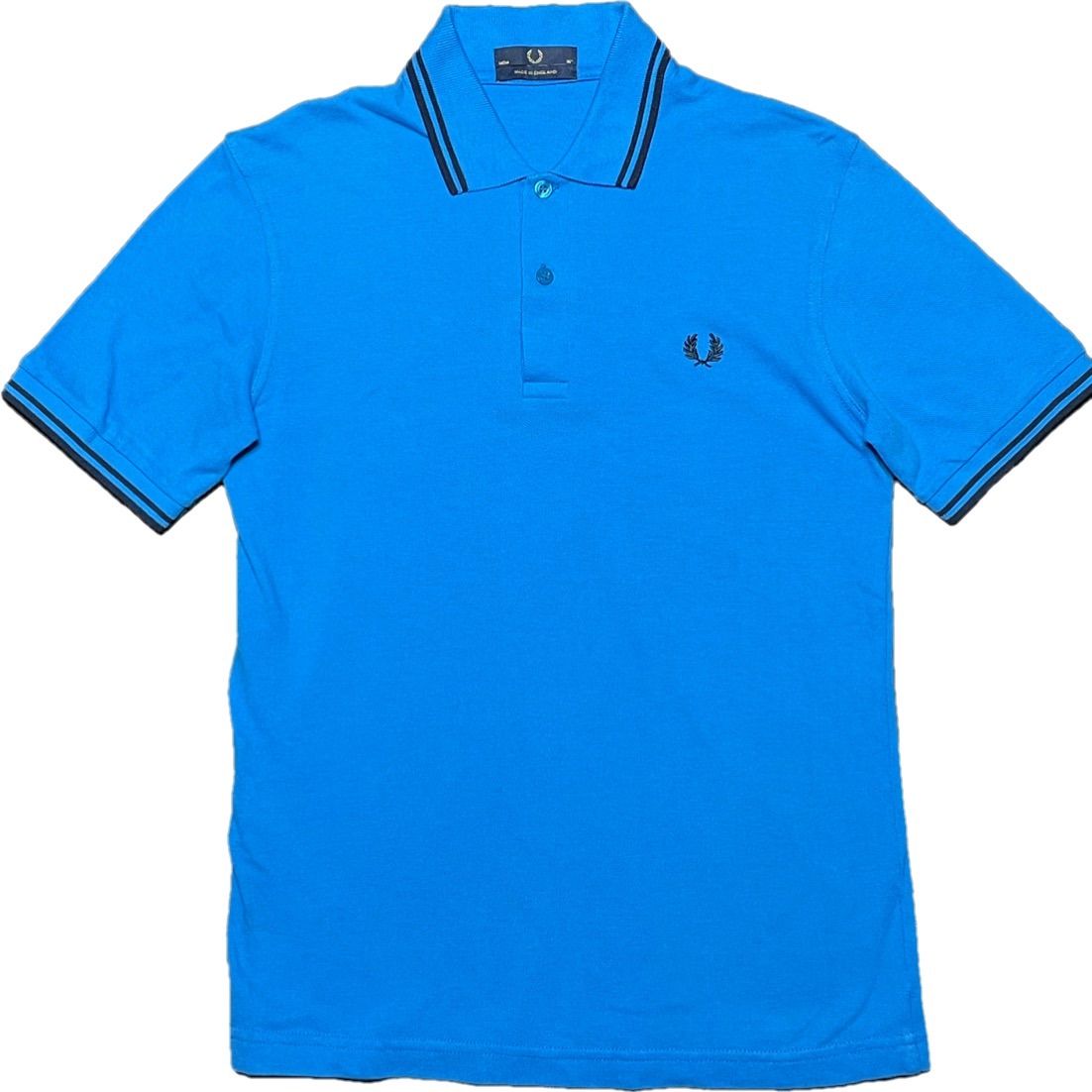 英国製 FRED PERRY 半袖鹿の子ポロシャツ ターコイズブルー 36