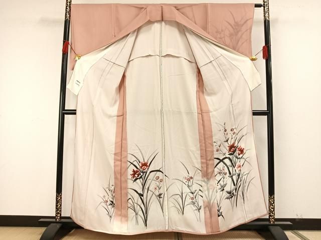 平和屋着物▽訪問着　無双　紗袷　紗×絽　手描き　草花文　正絹　逸品　AAAW7915fy 平和屋着物▽訪問着 無双 紗袷 紗×絽 手描き 草花文 正絹 逸品