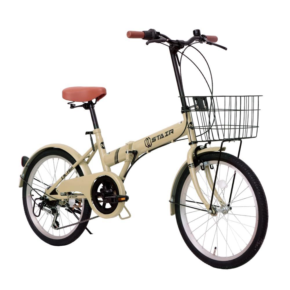 STAIR 折りたたみ自転車 クリーム色 前カゴ付き STAIR 折りたたみ自転車 クリーム色 前カゴ付き