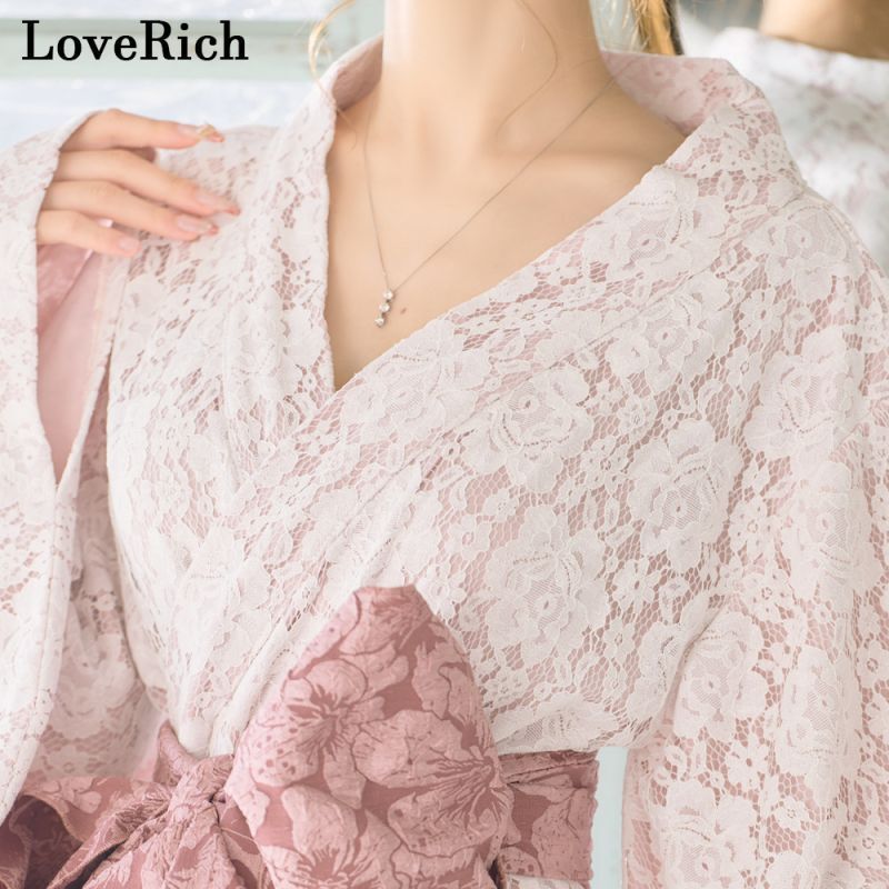LoveRich ラブリッチ 総レース 花柄 豪華 帯 ロング 浴衣風 花魁