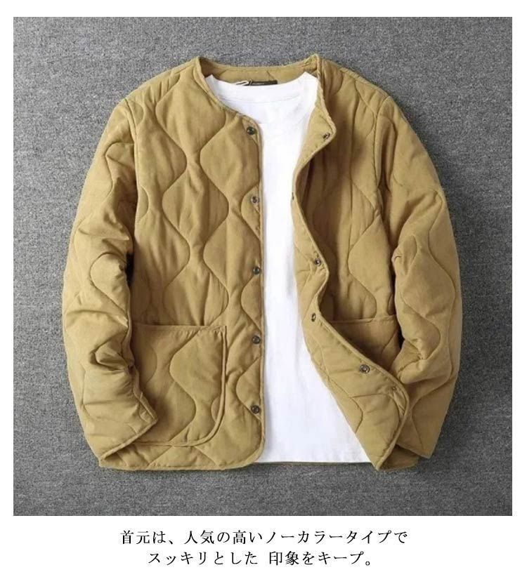 キルティングジャケット メンズ ノーカラー ジャケット 長袖