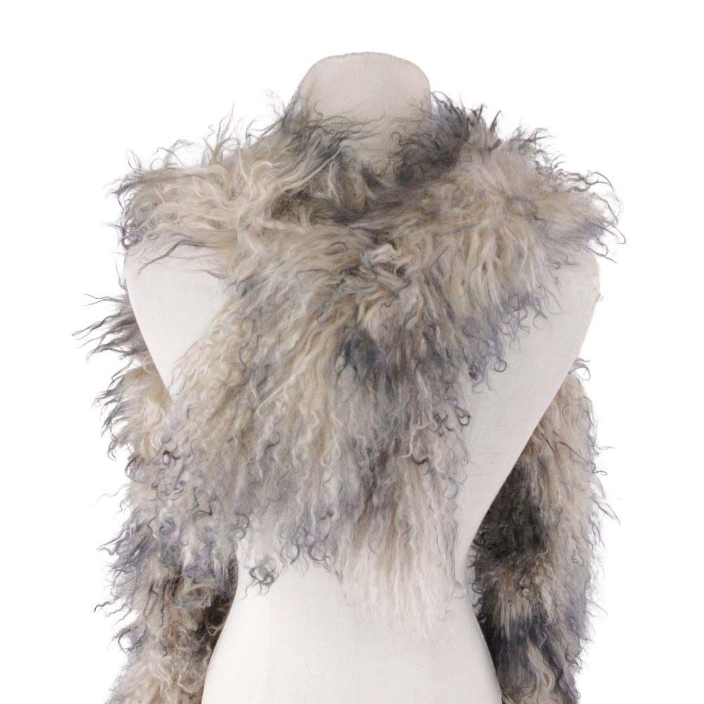 IF SIX WAS NINE イフシックスワズナイン GILET SAUVAGE ロング ラムファー ストール マフラー ショール ベージュ レディース 古着