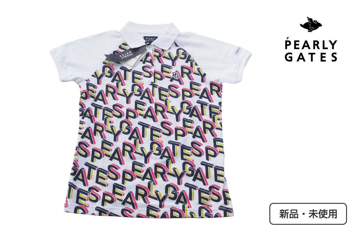 ｜♥｜パーリーゲイツ｜pearly gates｜PG PROシリーズ 総柄ロゴ メッシュ調 半袖ポロシャツ｜レディース ゴルフウェア｜0｜WH