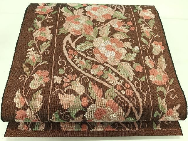紬八寸名古屋帯（大きな華文）正絹美品 Kisste 博多帯 名古屋帯 正絹 博多名古屋帯 新品 八寸名古屋帯