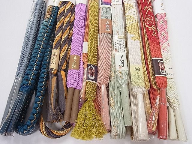 平和屋2■和装小物 帯締め全て未使用10本 花やわらぎ 高麗組 笹浪組 手組紐 金糸 逸品 未使用 ih481