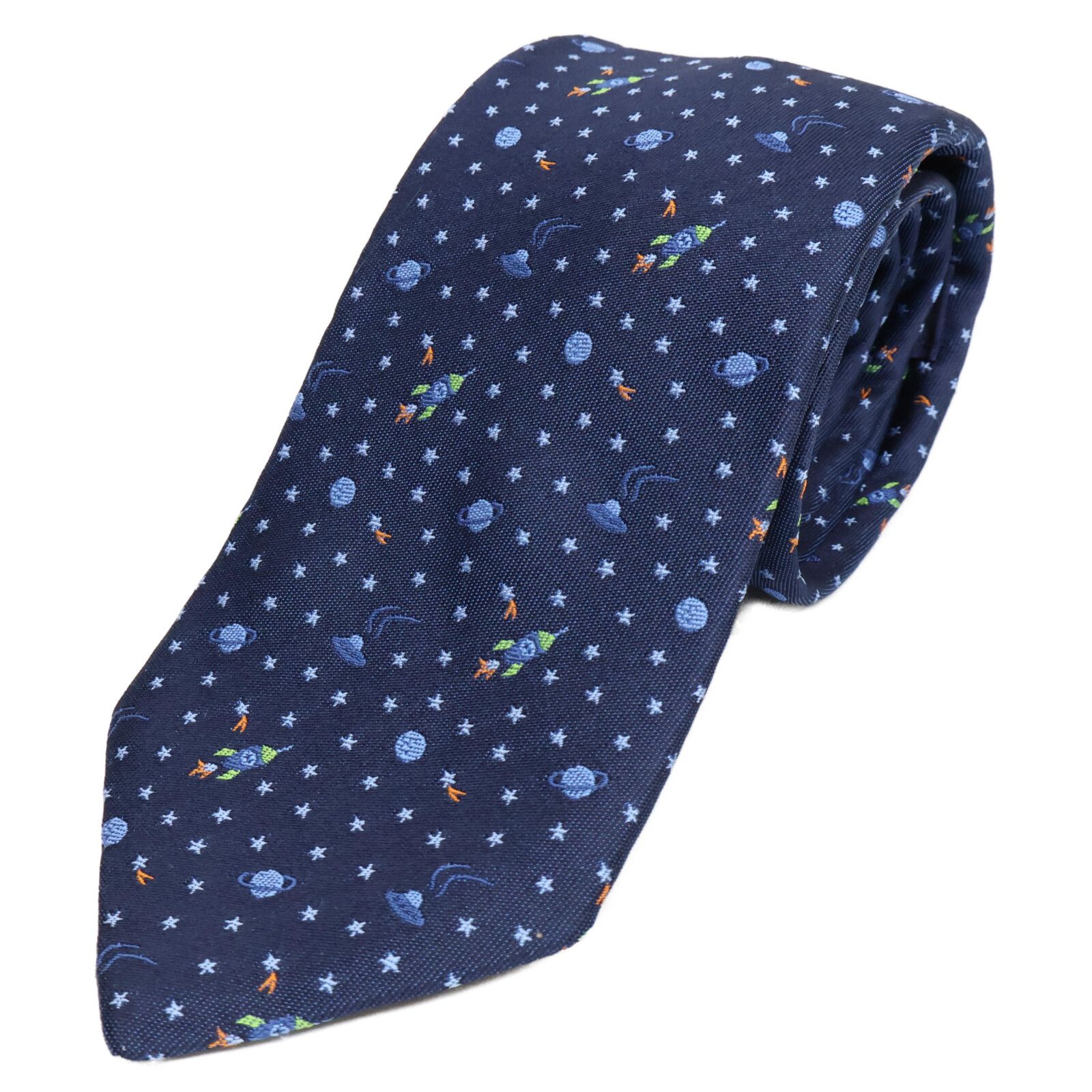 HERMES エルメス ネクタイ ネイビー チェック柄 パターン柄 フランス製