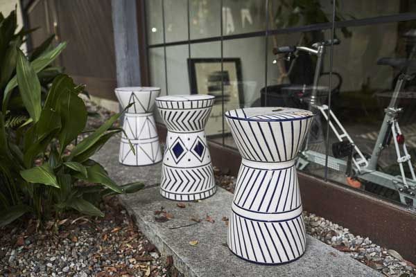 陶器製トライバルテイストなスツール φ30×H45cm No.21 A