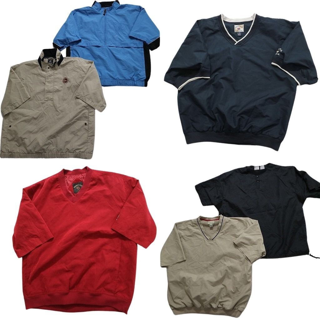 古着卸 まとめ売り プルオーバー ジャケット 6枚セット (メンズ L ) S/S ワンポイント 青 ベージュ 紺 赤 MU2531