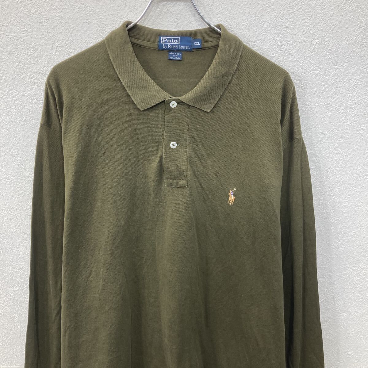 【新品未使用】ラルフローレン RRL // カーキ色の長袖ポロシャツ POLO RALPH LAUREN 長袖 ポロシャツ 2XL カーキ系 ポロラルフ