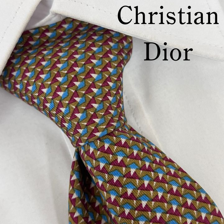 【美品】クリスチャンディオール ネクタイ 高級シルク 総柄 CDロゴ ブラウン 美品》Christian Dior (クリスチャンディオール) シルクネクタイ
