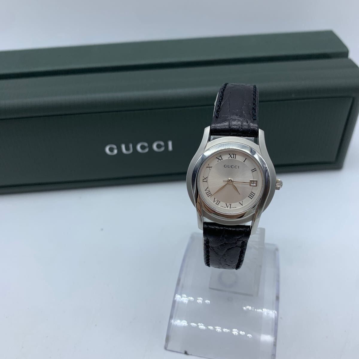 【美品】GUCCI 5500L ブラック文字盤 シルバーベルト GUCCI グッチ レディース腕時計 Gクラス 5500L シルバー x